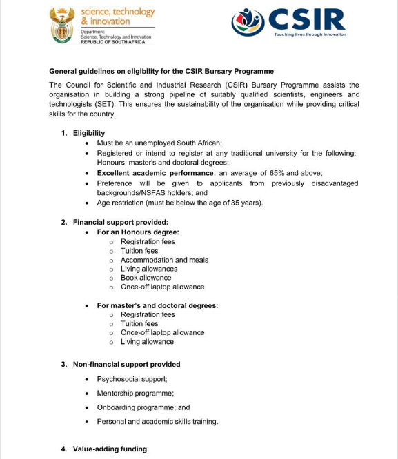 CSIR Postgraduate Bursary Programme Now Open for Eligible South African Students